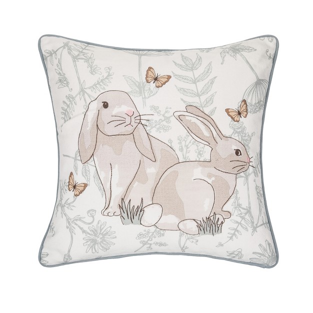 X 18 quot Garden Toile Easter Bunnies Embroidered Decorative Throw Pillow