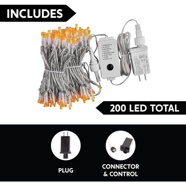 200 Orange Led Clear Wire String Lights 8 Modes