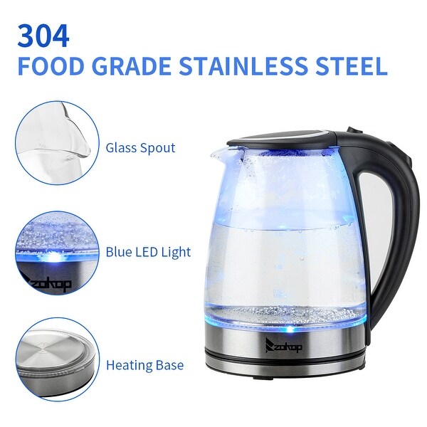 1500W 1.8L Electric Glass Tea Kettle Hot Water Kettle with Auto Shutoff Protection， Stainless Steel Lid and Bottom