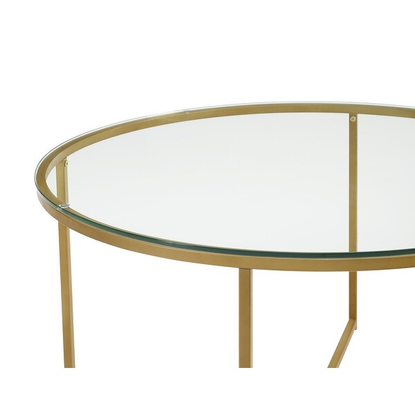 Modern Round Coffee Table， Glass/Gold