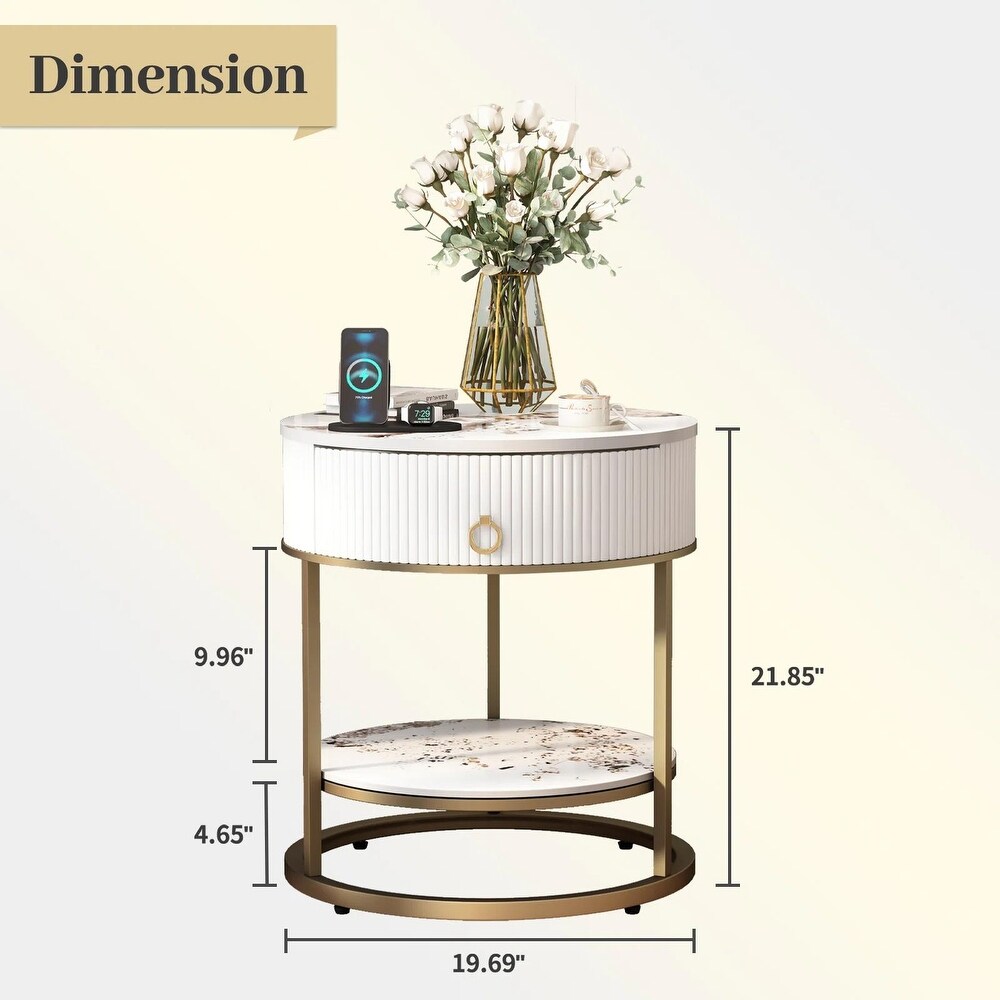 Myhozm Round End Table with Storage  Modern Bedside Furniture for Bedroom  Living Room