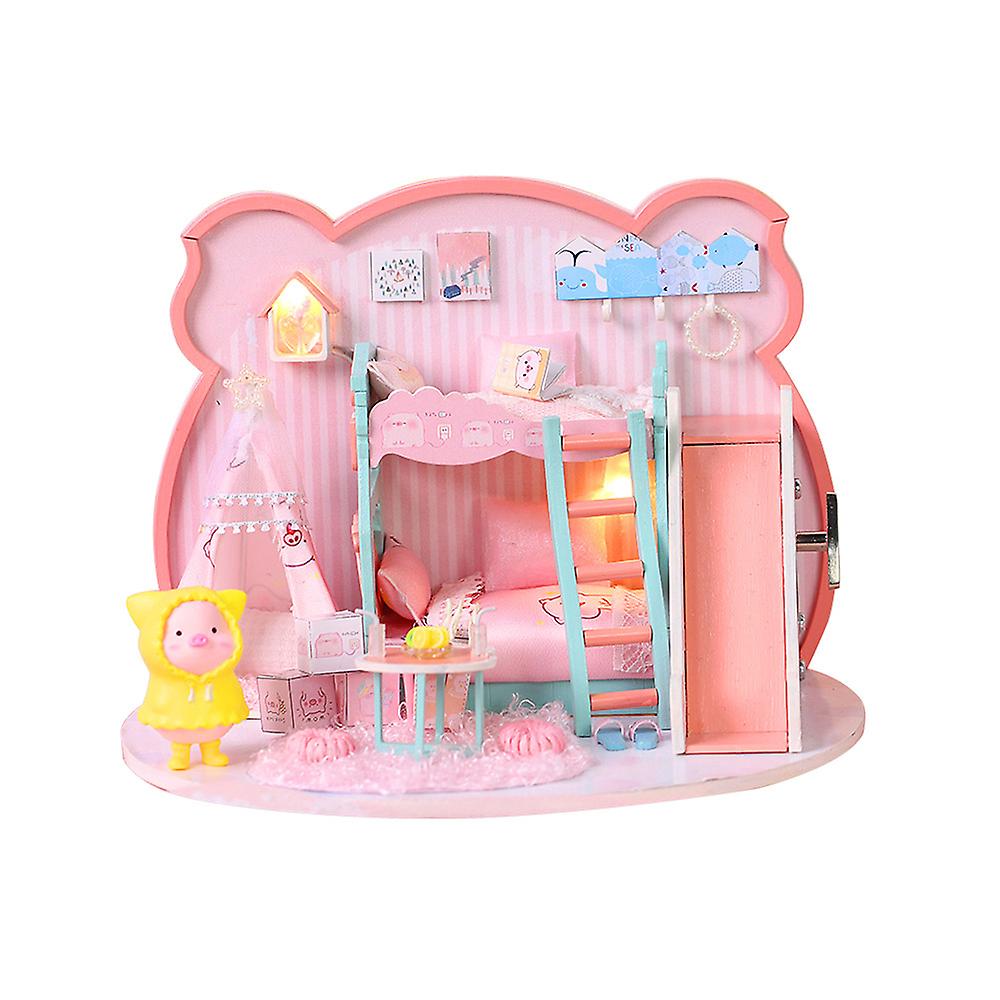 Diy Doll House Toy Wooden Miniatura Kit Dollhouse Toys With Furniture Kit Led Christmas Birthday Gift Pink