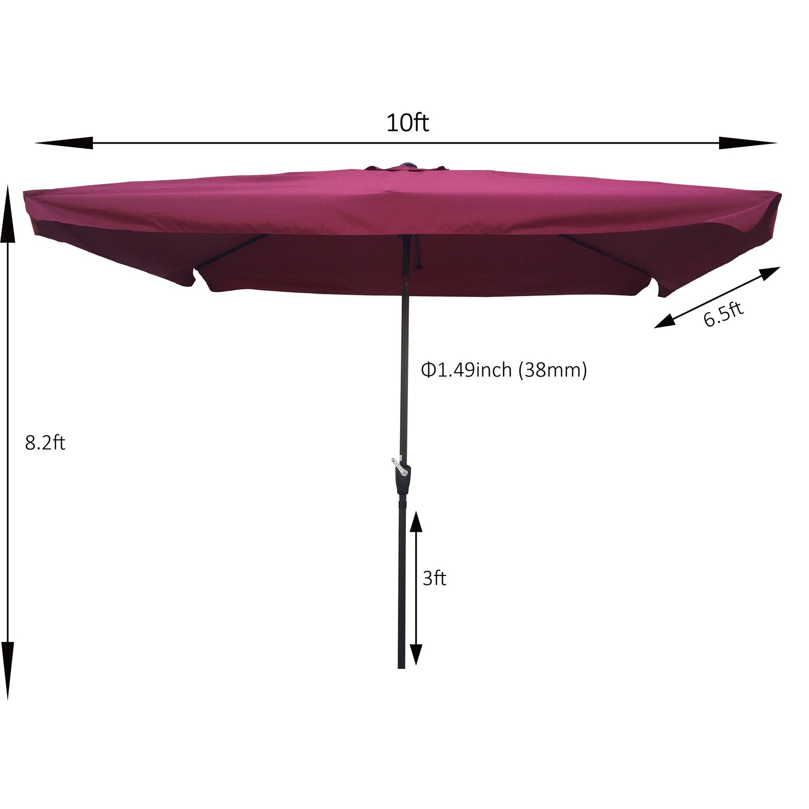 LINGJIA 10 x 6.5 Ft Patio Outdoor Umbrellas Rectangular Market Table Umbrellas with Crank and Push Button Tilt (Burgundy)