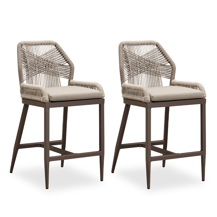 PURPLE LEAF Patio Sunbrella Bar Stools Set of 2  Rattan Bar Aluminum Bar Stool Outdoor Barstools with Back and Cushion for Garden Kitchen Island