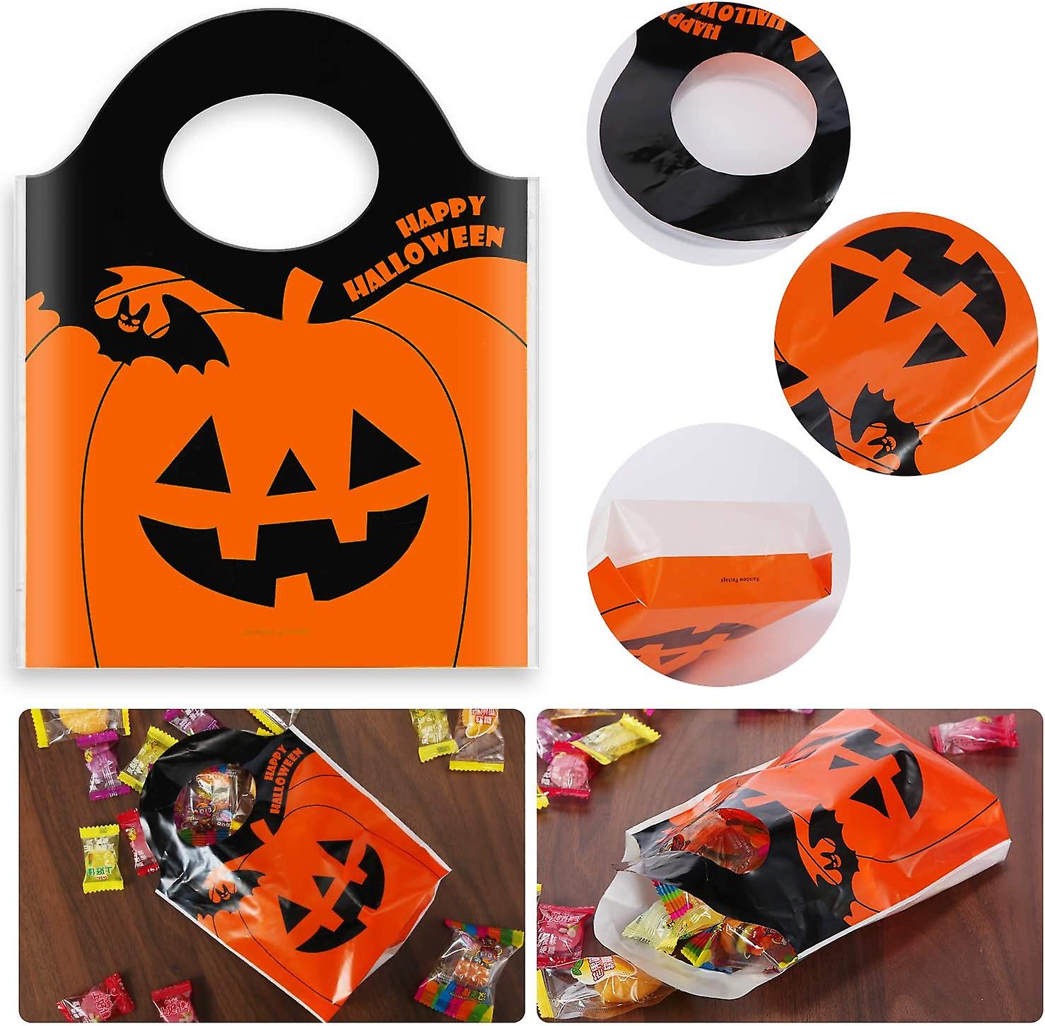 50 Pcs Halloween Candy Bags Treat Bags Goody Mini Bags For Lollipop Candy Cake Pop Chocolate Cookie Wrapping Buffet-orange Tote Bags Jack-o-lantern Pu