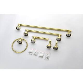 Tileon Brushed Gold Bathroom Stainless Steel Round Wall Mounted Includes Hand Towel Bar Toilet Paper Holder Robe Towel Hooks AYBSZHD424