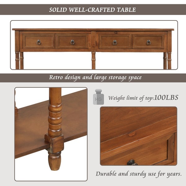 Console Table Sofa Table with Drawers and Long Shelf Antique Walnut