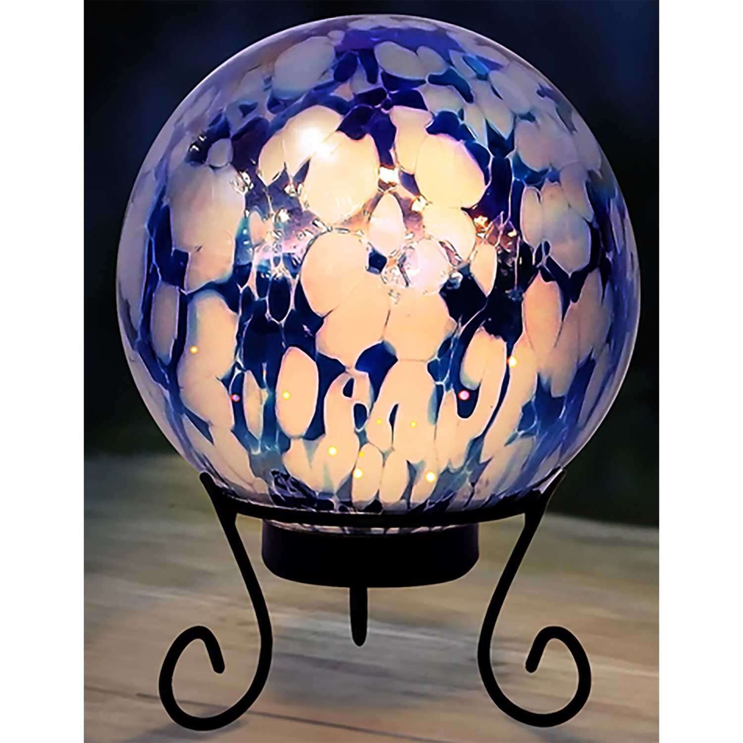 Alpine Blue Glass 11 in. H LED Gazing Ball