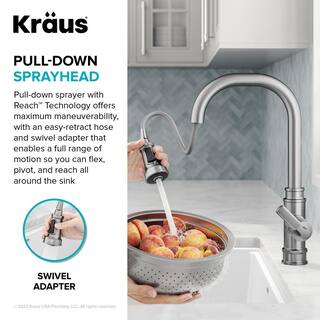 KRAUS Allyn Transitional Industrial Pull-Down Single Handle Kitchen Faucet in Spot-Free Black Stainless Steel KPF-4101SFSB