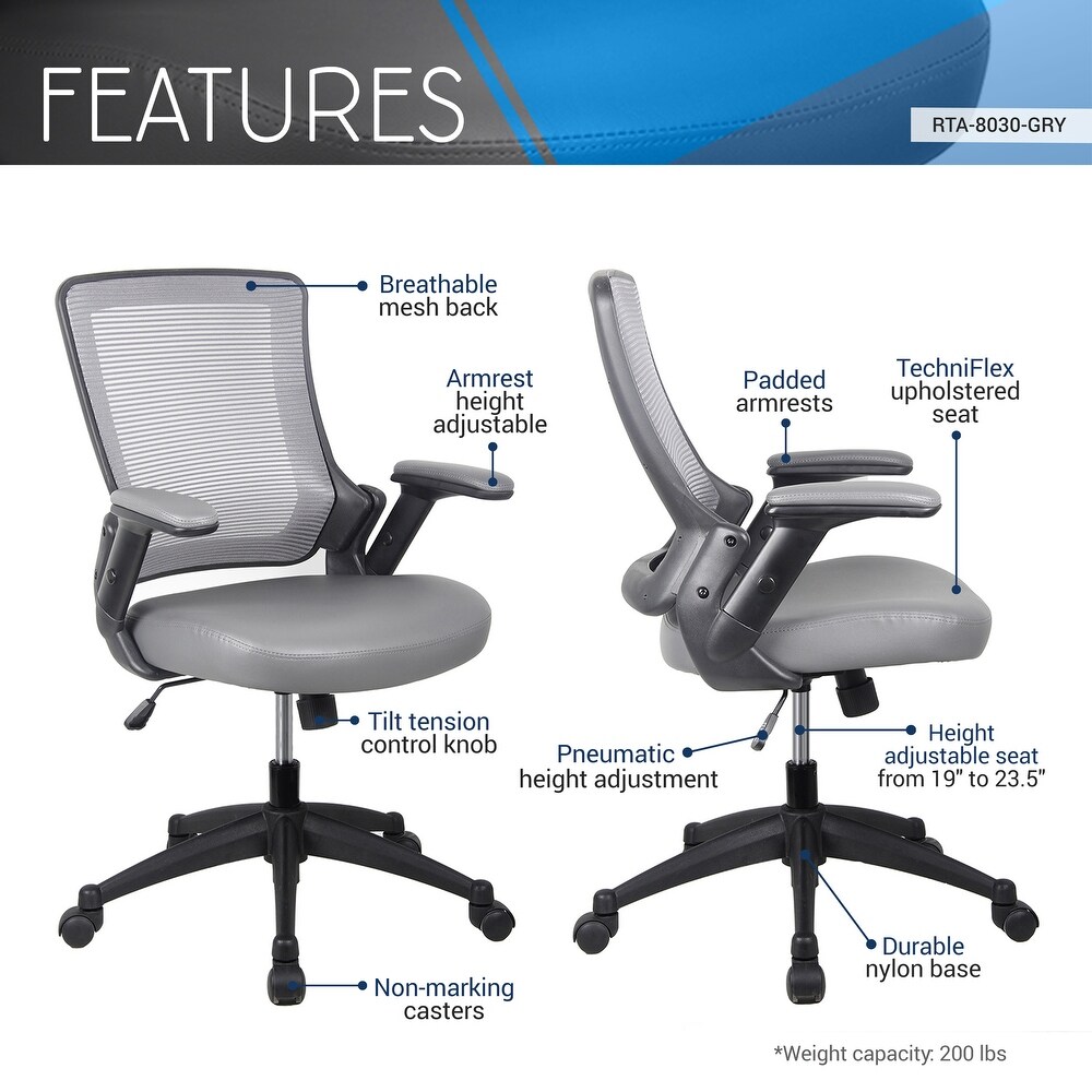 Mid Back Mesh Task Office Chair with Height Adjustable Arms  Grey