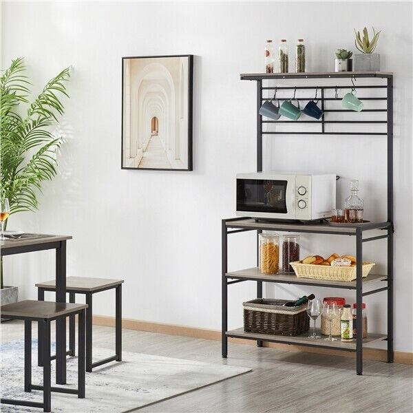 4-Tier Kitchen Baker's Rack Microwave Oven Stand Rack with 5 Hooks for Kitchen