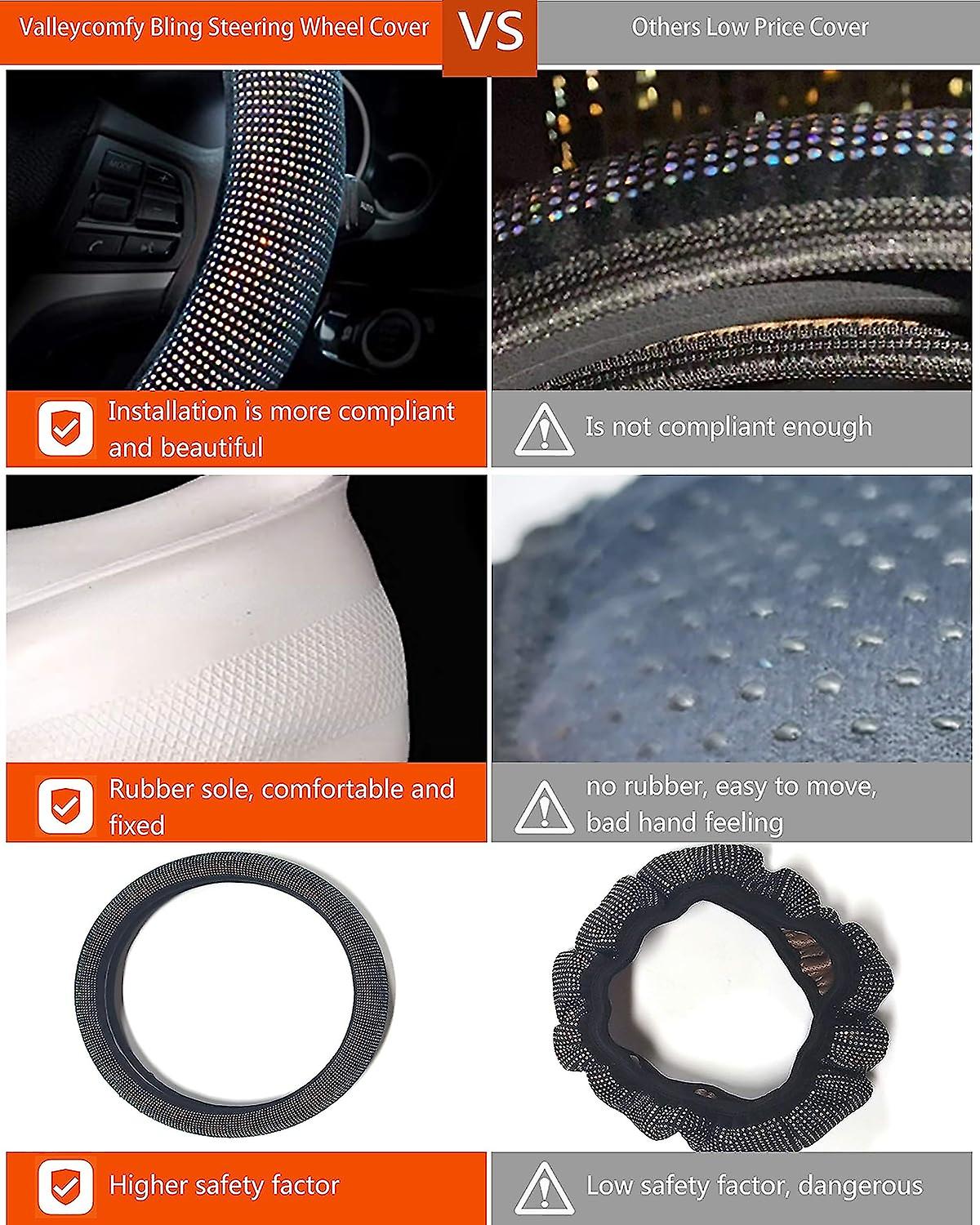 Steering Wheel Cover For Women Men Bling Bling Crystal Diamond Sparkling Car Suv Wheel Protector Universal Fit 15 Inch (black With Black Diamond， Stan