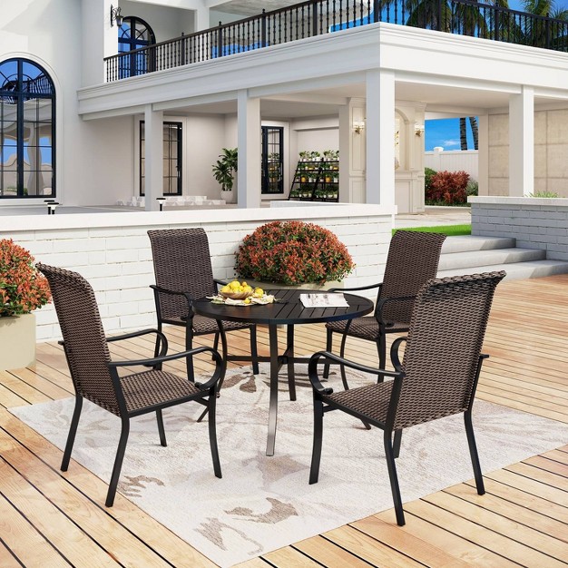 5pc Patio Dining Set With Rattan Arm Chairs amp Round Steel Table Captiva Designs