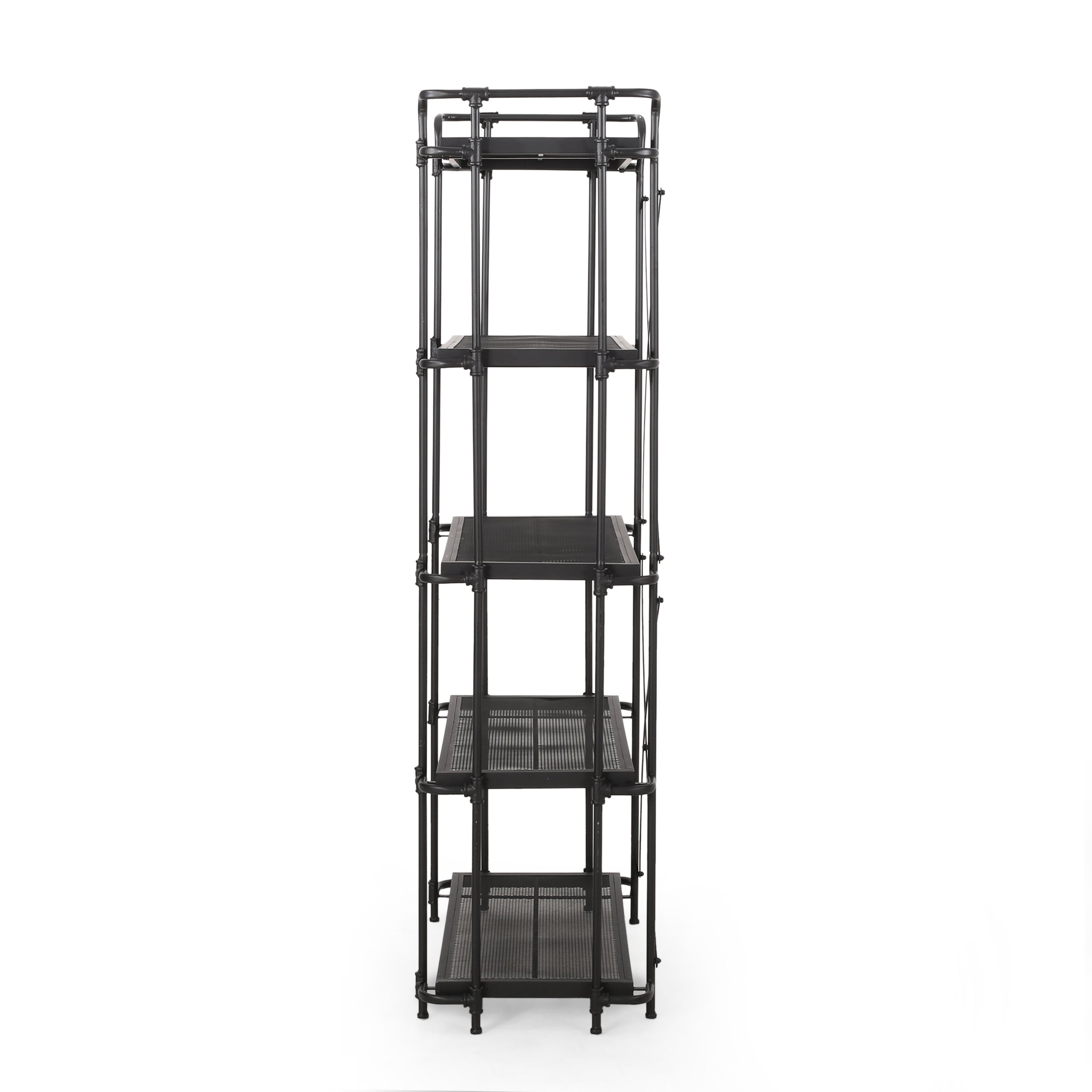 Kayla Indoor/Outdoor Industrial Iron Mesh 5 Shelf Bookcase, Matte Black