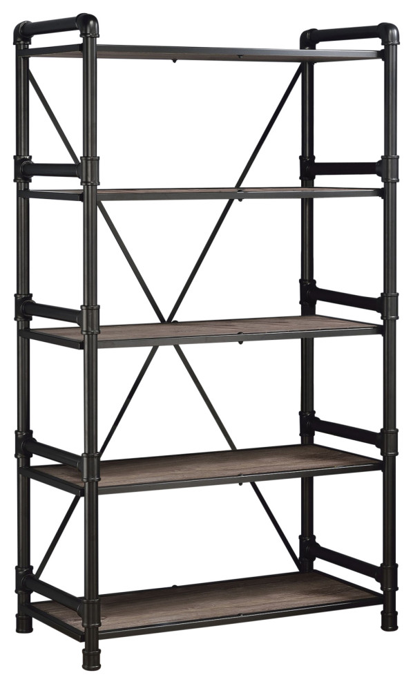 40 quotX 22 quotX 72 quotRustic Oak And Black Particle Board Bookshelf   Industrial   Bookcases   by HomeRoots  Houzz