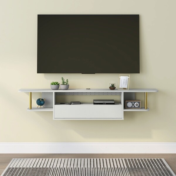 DH BASIC White and Gold 63-inch Floating TV Console by Denhour