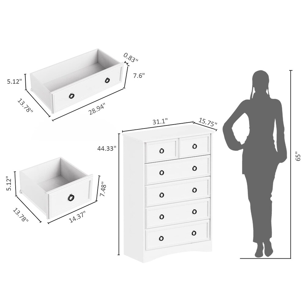 6 Drawer Dresser  Dressers for Bedroom  Tall Chest of Drawers Closet Organizers and Storage Clothes   Easy Pull Handle