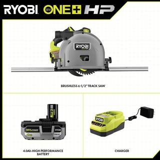 RYOBI ONE+ HP 18V Brushless Cordless 6-12 in. Track Saw Kit with 4.0 Ah HIGH PERFORMANCE Battery and Charger PTS01K