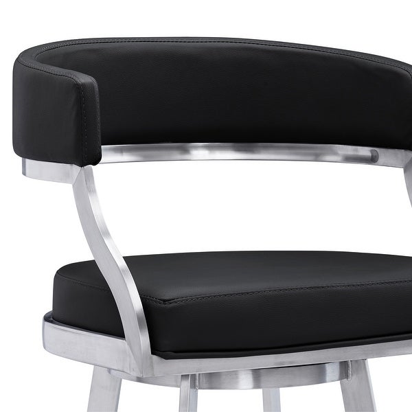 Armen Living Saturn Contemporary Barstool in Brushed Stainless Steel Finish and Black Faux Leather