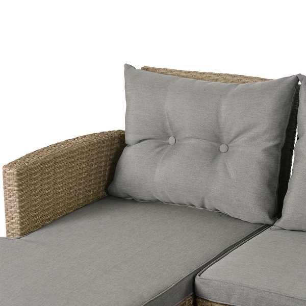 Living room，Outdoor，Patio Furniture Sets，4 Piece Conversation Set Wicker Ratten Sectional Sofa with Seat Cushions