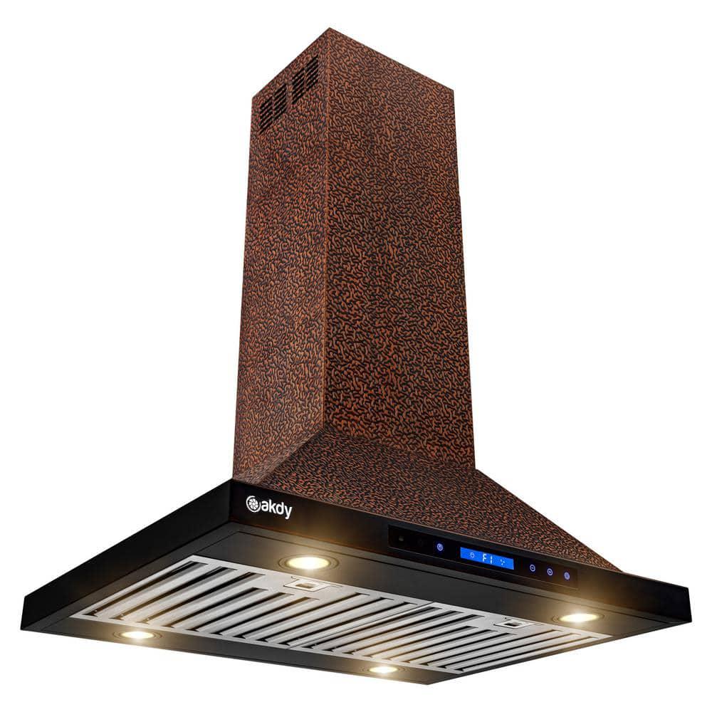 AKDY 30 in 343 CFM Convertible Kitchen Island Mount Range Hood in Embossing Copper with LED and Touch Panel