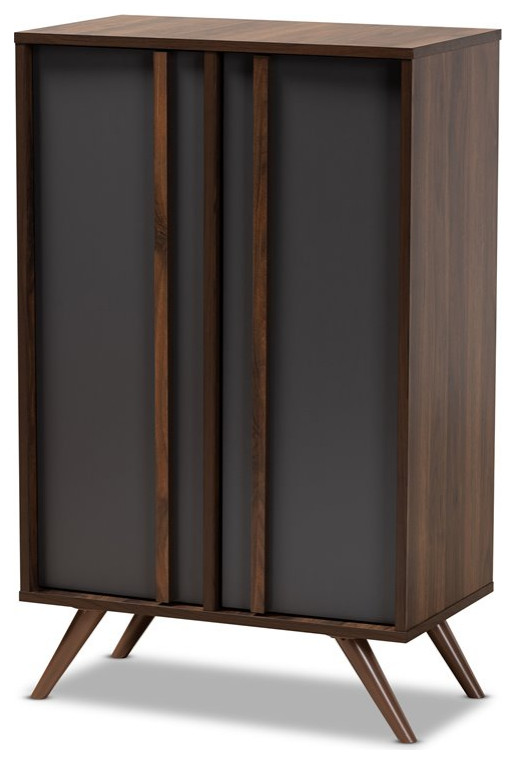 Baxton Studio Modern Grey And Walnut Shoe Cabinet   Midcentury   Accent Chests And Cabinets   by HedgeApple  Houzz