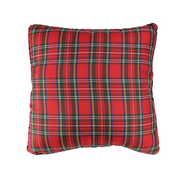 Red And Green Plaid Square Christmas Throw Pillow