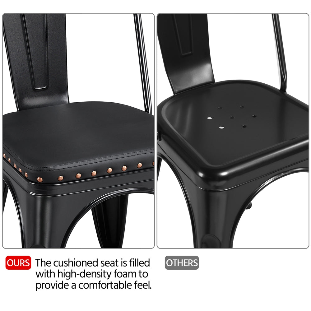 SMILE MART Industrial Metal Studded Dining Chair with Cushion， Set of 4， Black