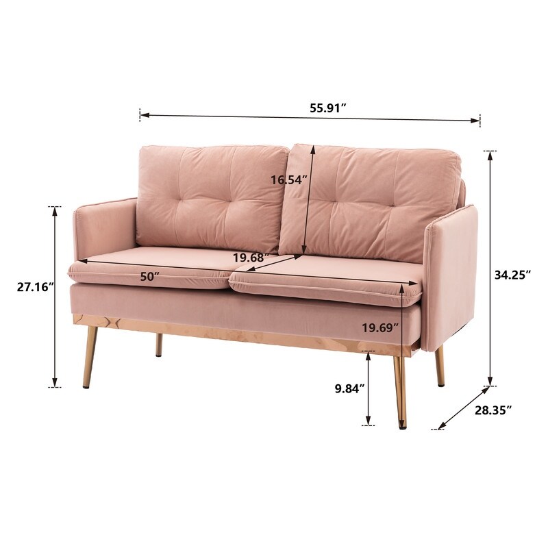 Comfort Velvet Upholstery Accent Loveseat Sofa with Stainless Tapered Legs