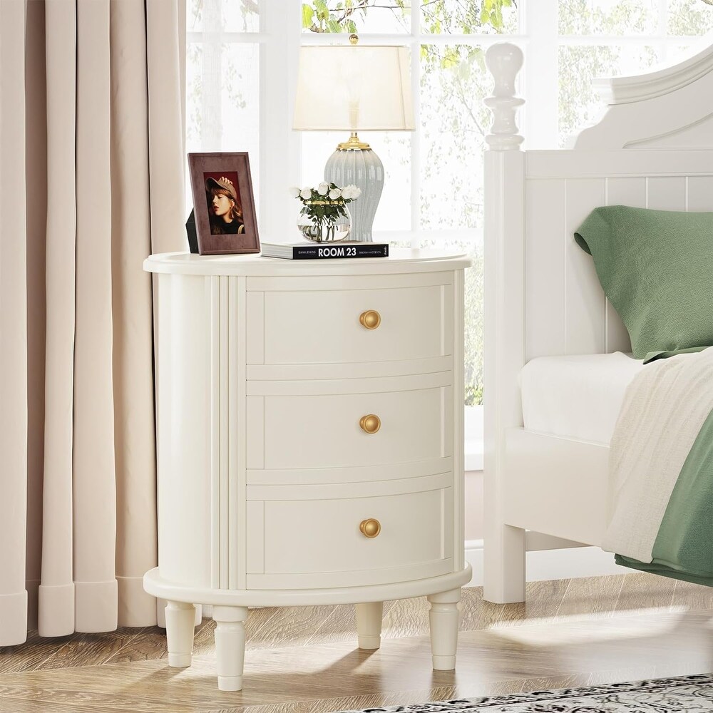 Nightstand with 3 Drawers  Off White Bedside Table for Bedroom  Wooden Side End Table for Living Room