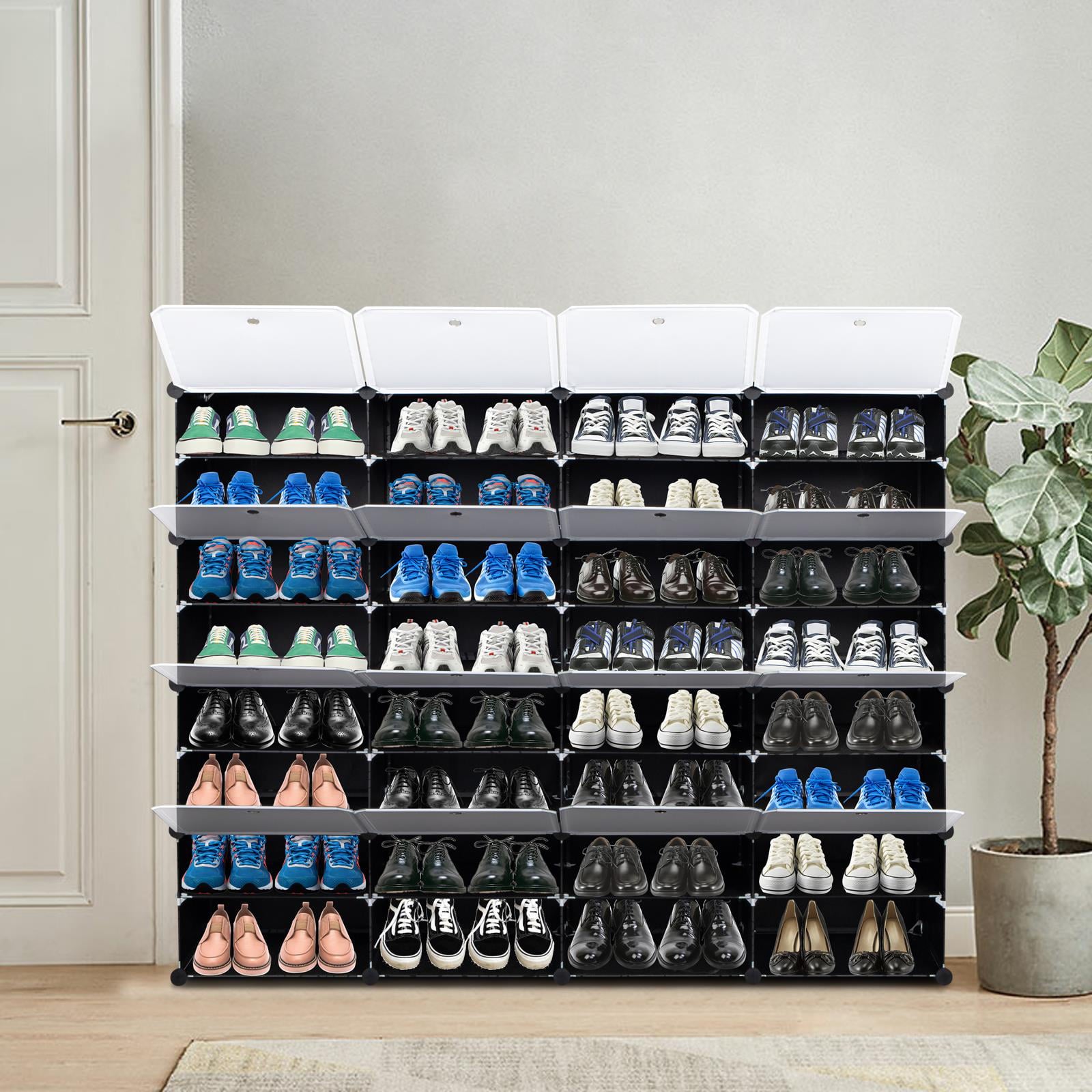 Ktaxon 32 Cubes 64 Pairs Modular Plastic Shoe Storage Cabinet Boxes Expandable 8 Tiers Shoe Rack