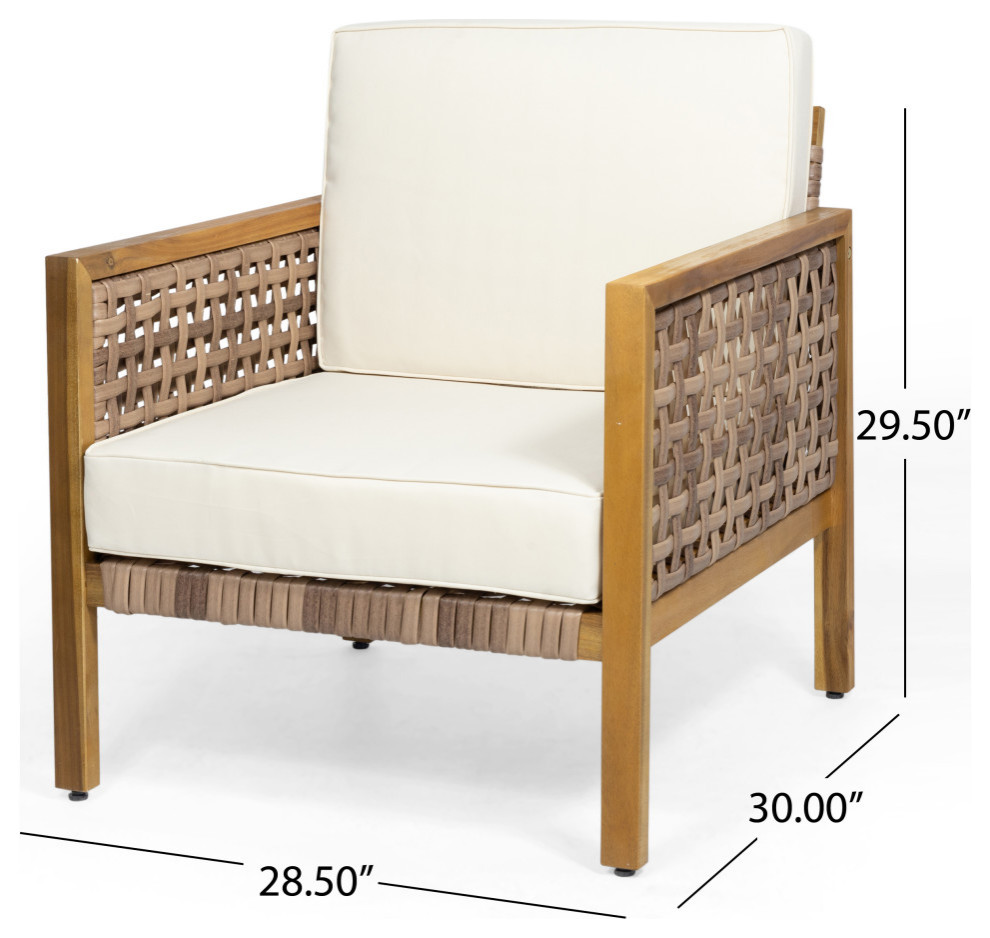 HughOutdoor 4 Seat Acacia Wood Chat Set With Wicker Accents   Tropical   Outdoor Lounge Sets   by GDFStudio  Houzz