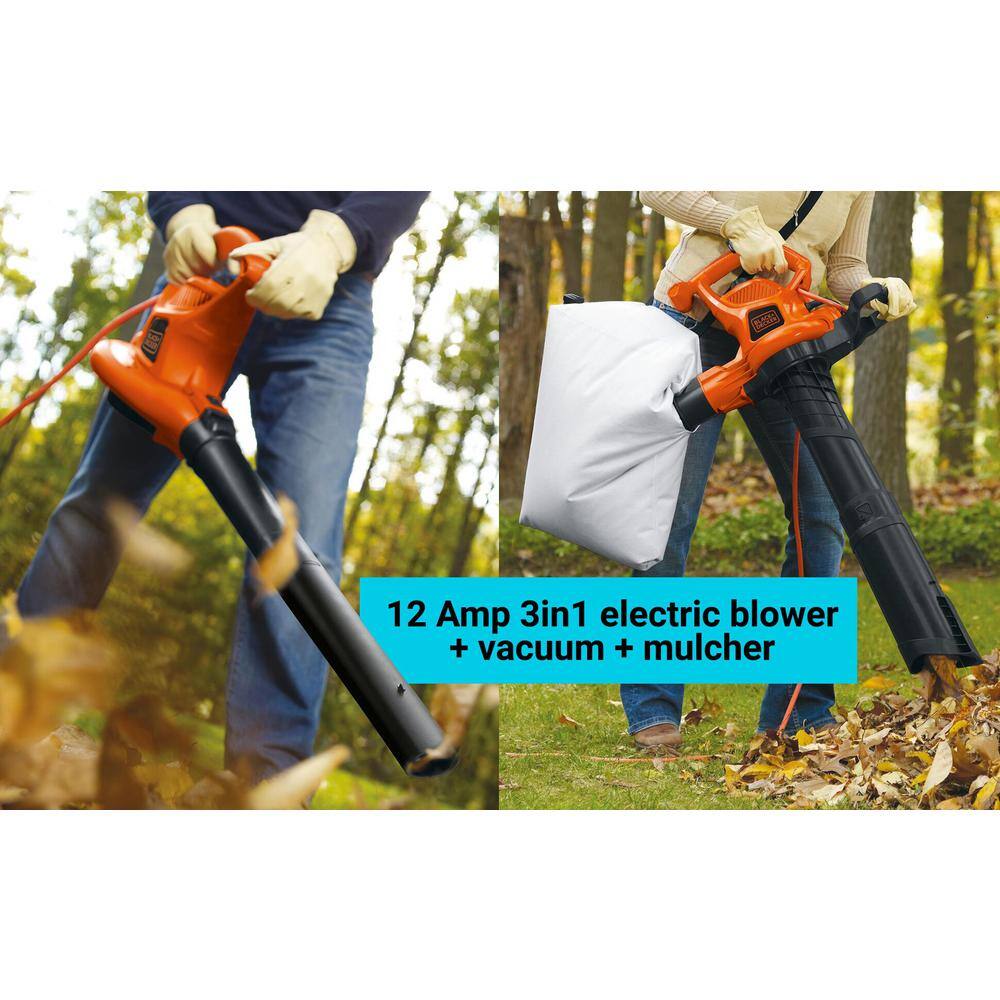 BLACK+DECKER 12 AMP 230 MPH 385 CFM Corded Electric 3-In-1 Handheld Leaf Blower Vacuum  Mulcher with Tool Free Switchover BV3600