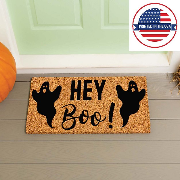 Evergreen 16 X 28 Inches Hey Boo Door Mat Non slip Rubber Backing Dirt Catching Natural Coir Indoor And Outdoor Home Decor