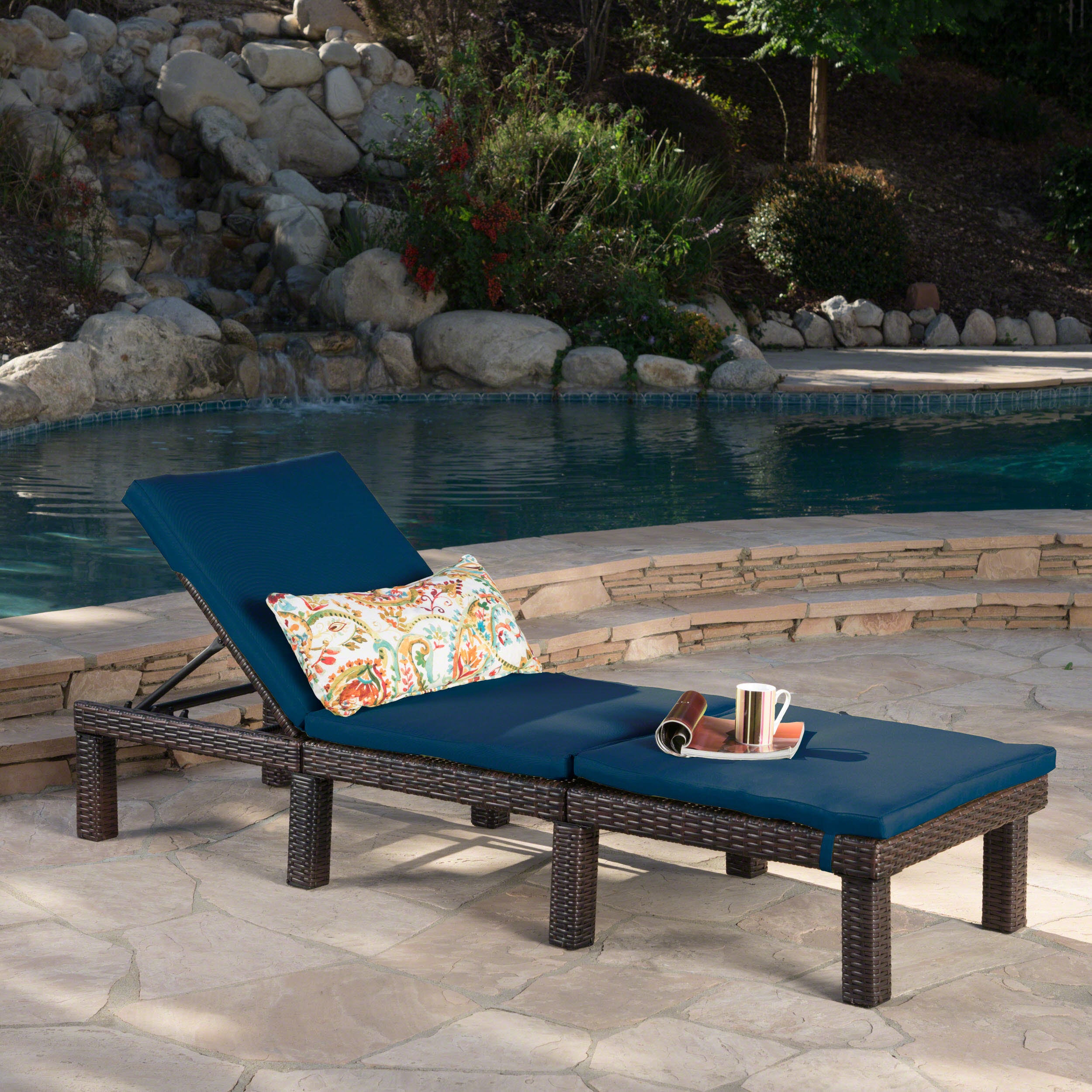 Joyce Outdoor Wicker Chaise Lounge with Water Resistant Cushion