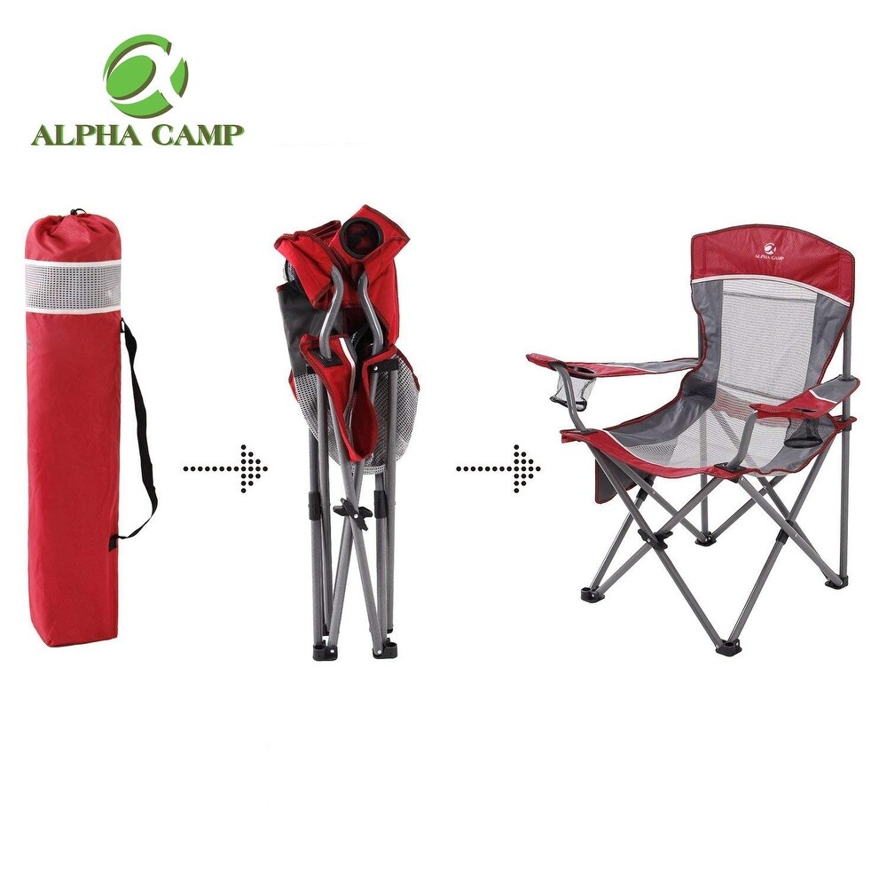 ALPHA CAMP Oversized Mesh Back Camping Folding Chair Heavy Duty Support 350 LBS Collapsible Steel Frame