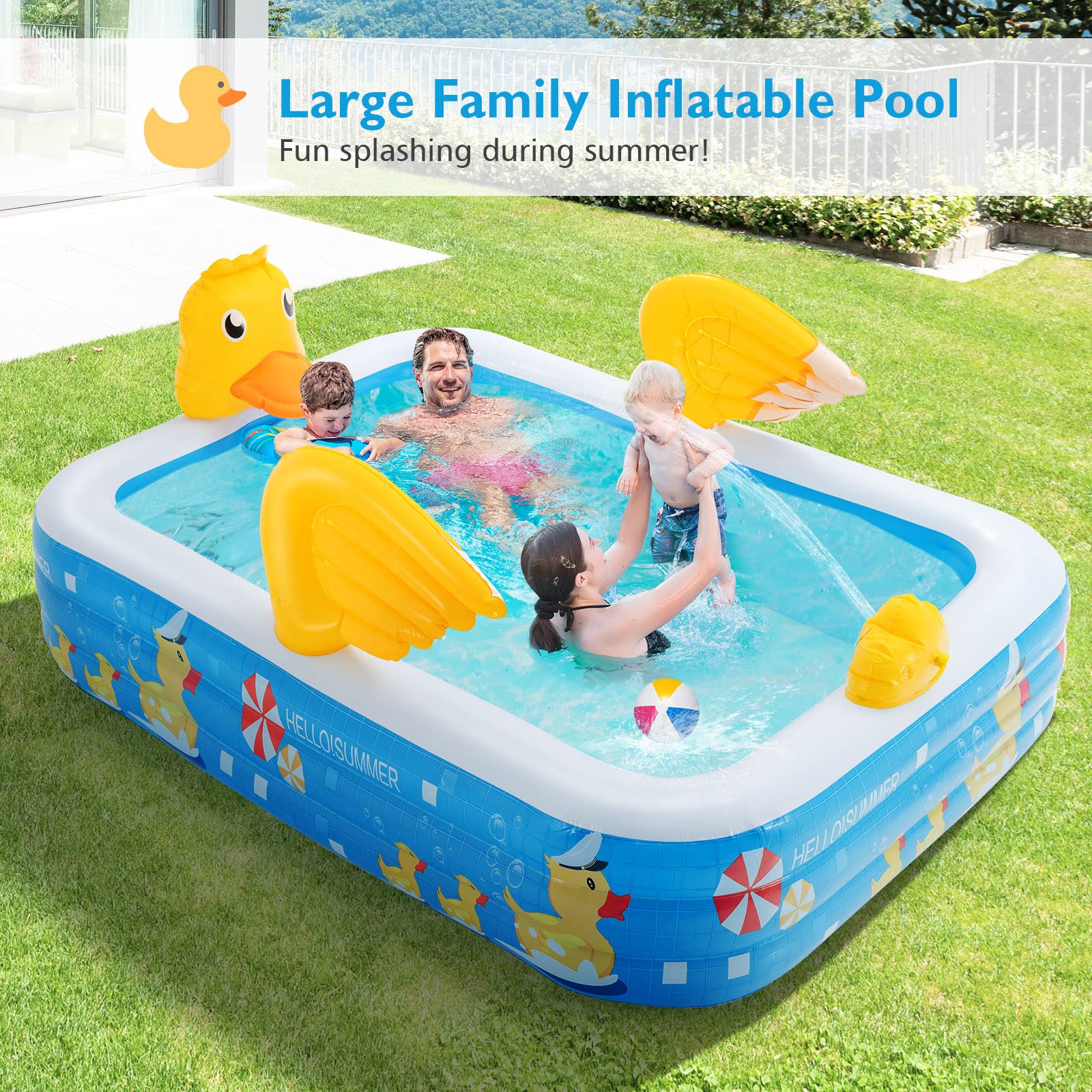 Costzon Inflatable Swimming Pool, Large Family Blow up Kiddie Pool Full-Sized Thickened Above Ground Pool