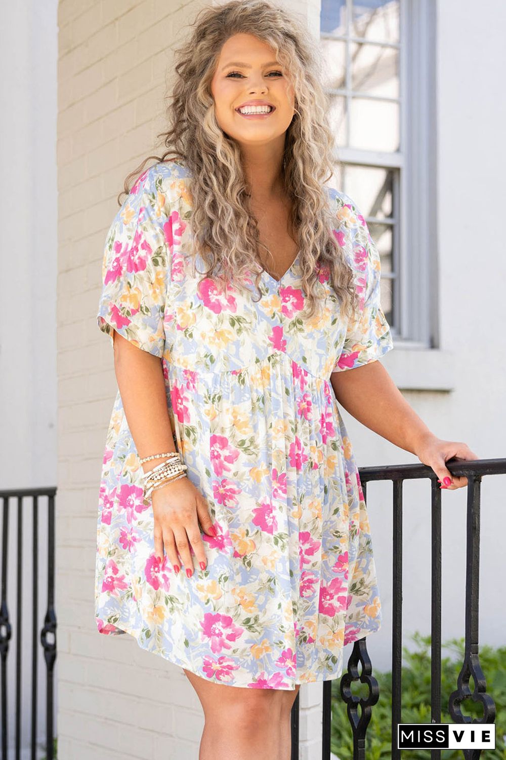 Rose Plus Size Floral Print Short Dress