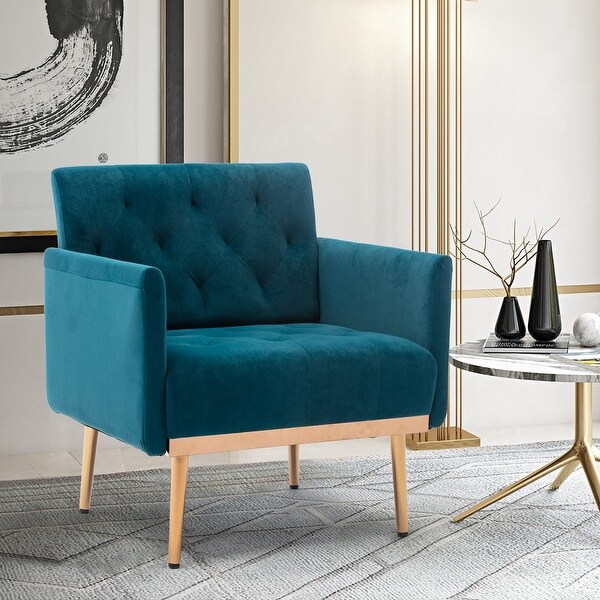 Velvet Accent Chair， Upholstered Leisure Single Sofa with Rose Golden Feet