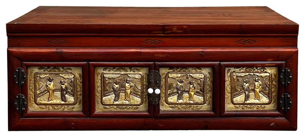 Chinese Vintage Fujian Golden Carving Low Table Cabinet Chest Hws2793   Asian   Accent Chests And Cabinets   by Golden Lotus Antiques  Houzz