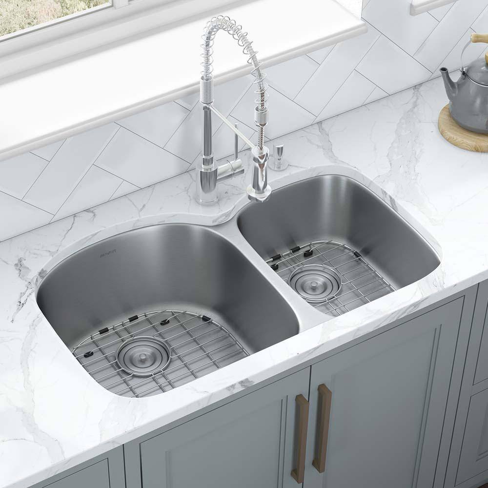 Ruvati 34 in. Double Bowl 6040 Undermount 16-Gauge Stainless Steel Kitchen Sink - Left Configuration RVM4600