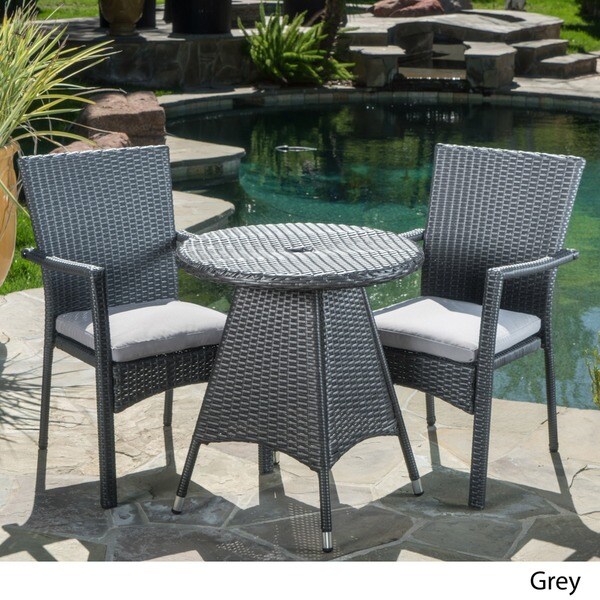 Christopher Knight Home Georgina Outdoor 3piece Wicker Bistro Set with Cushions