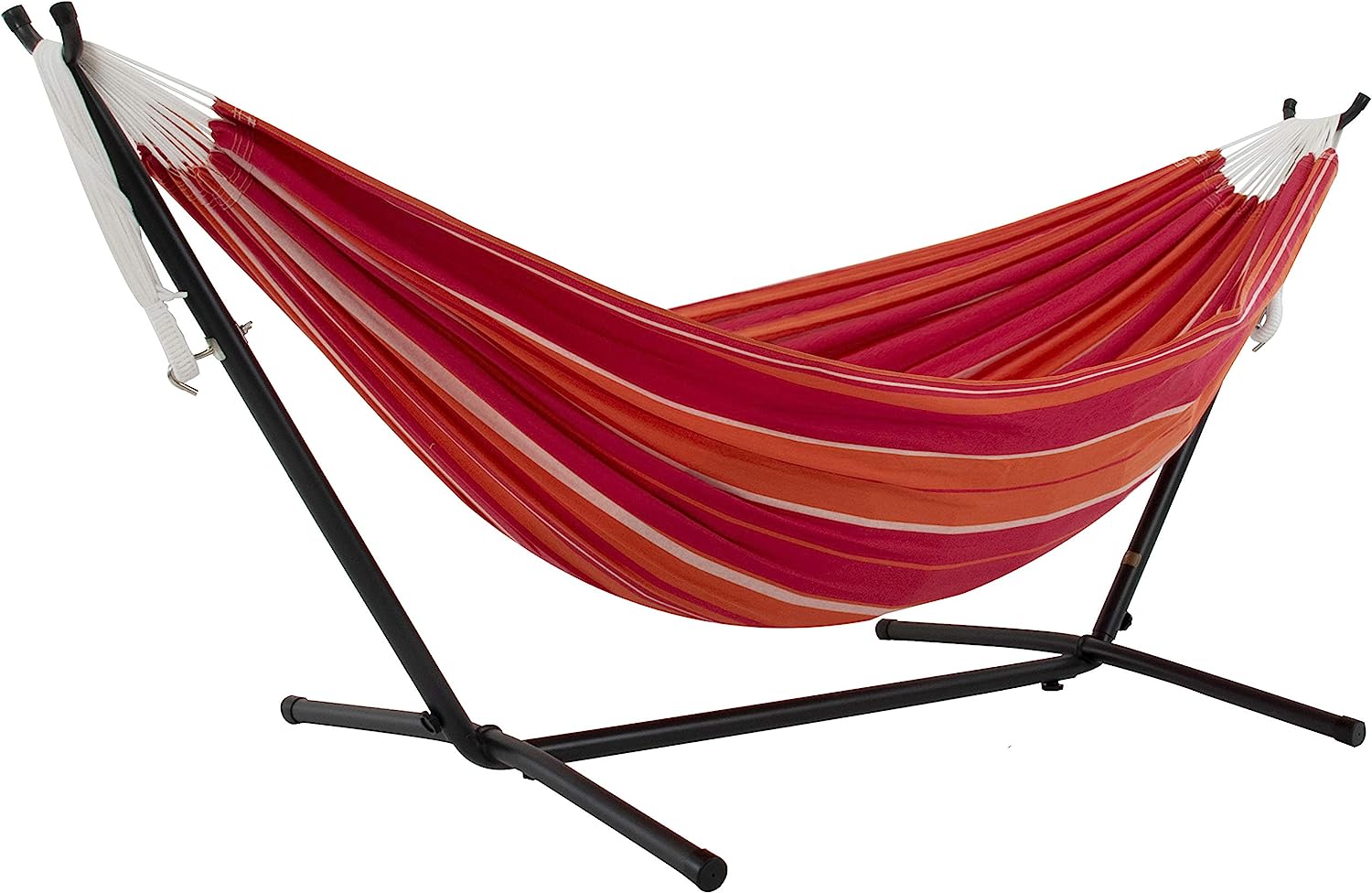 Double Cotton Hammock with Space Saving Steel Stand, Tropical (450 lb Capacity - Premium Carry Bag Included)