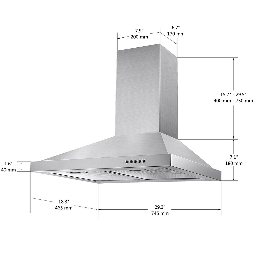 30 inch Wall Mounted Kitchen Range Hood Stainless Steel 450 CFM Vent LED Lamp 3 Speed New