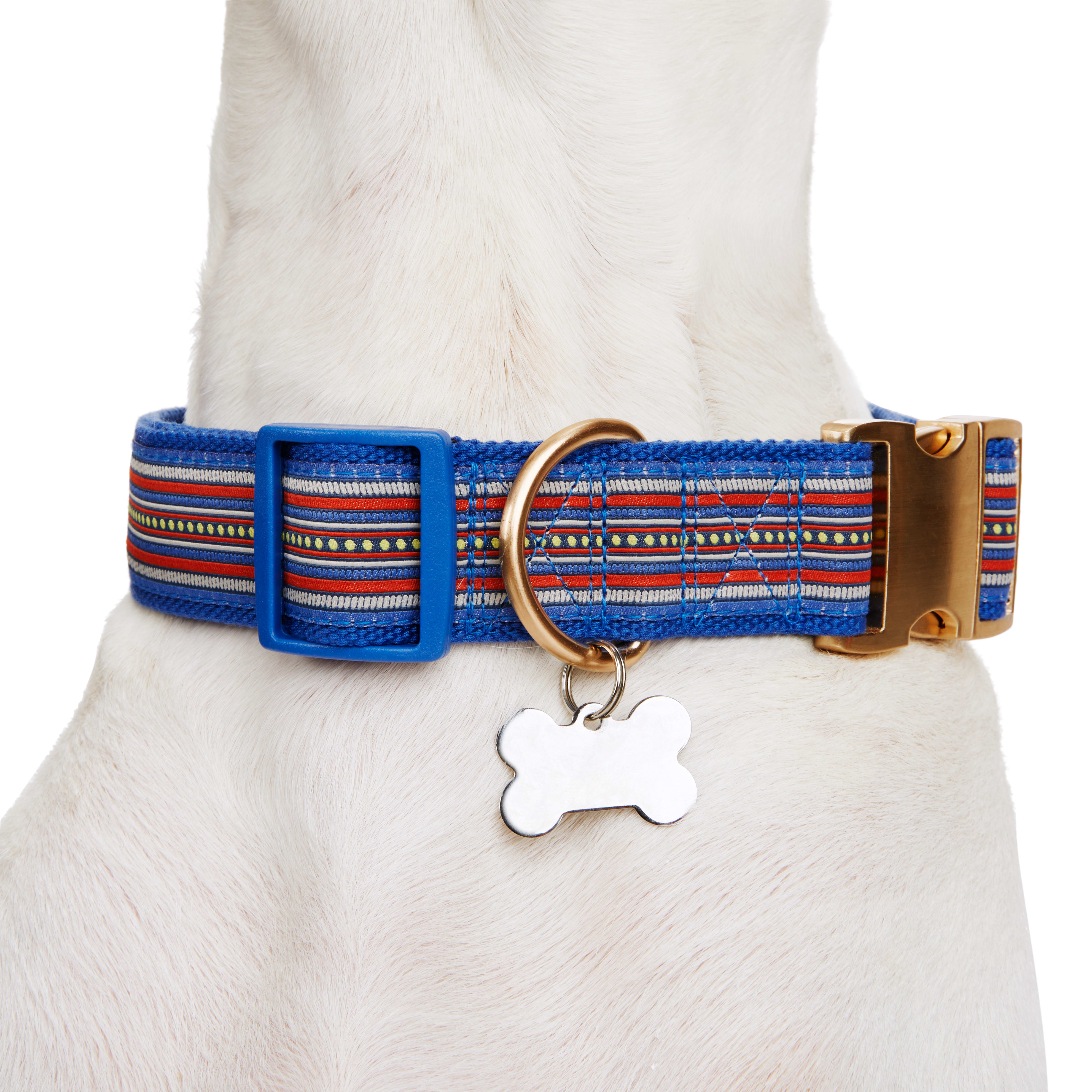 YOULY The Wanderer Blue Stitched Big Dog Collar， X-Large/XX-Large