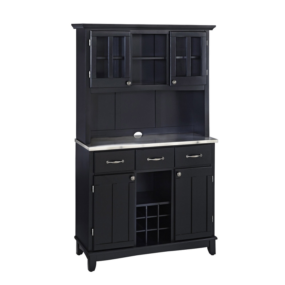 Buffet of Buffets Black Server with Hutch   Stainless Steel Top