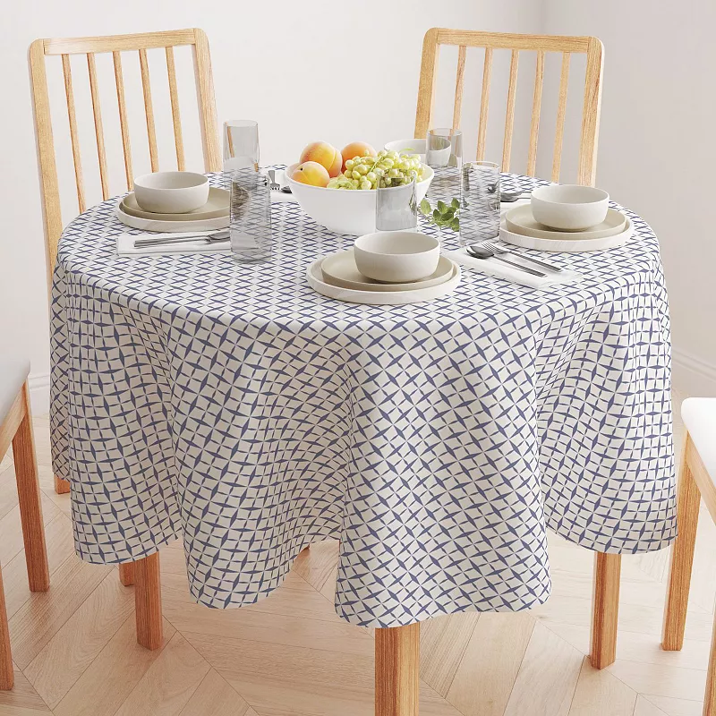 Round Tablecloth， 100% Cotton， 60 Round， Criss Cross Pattern