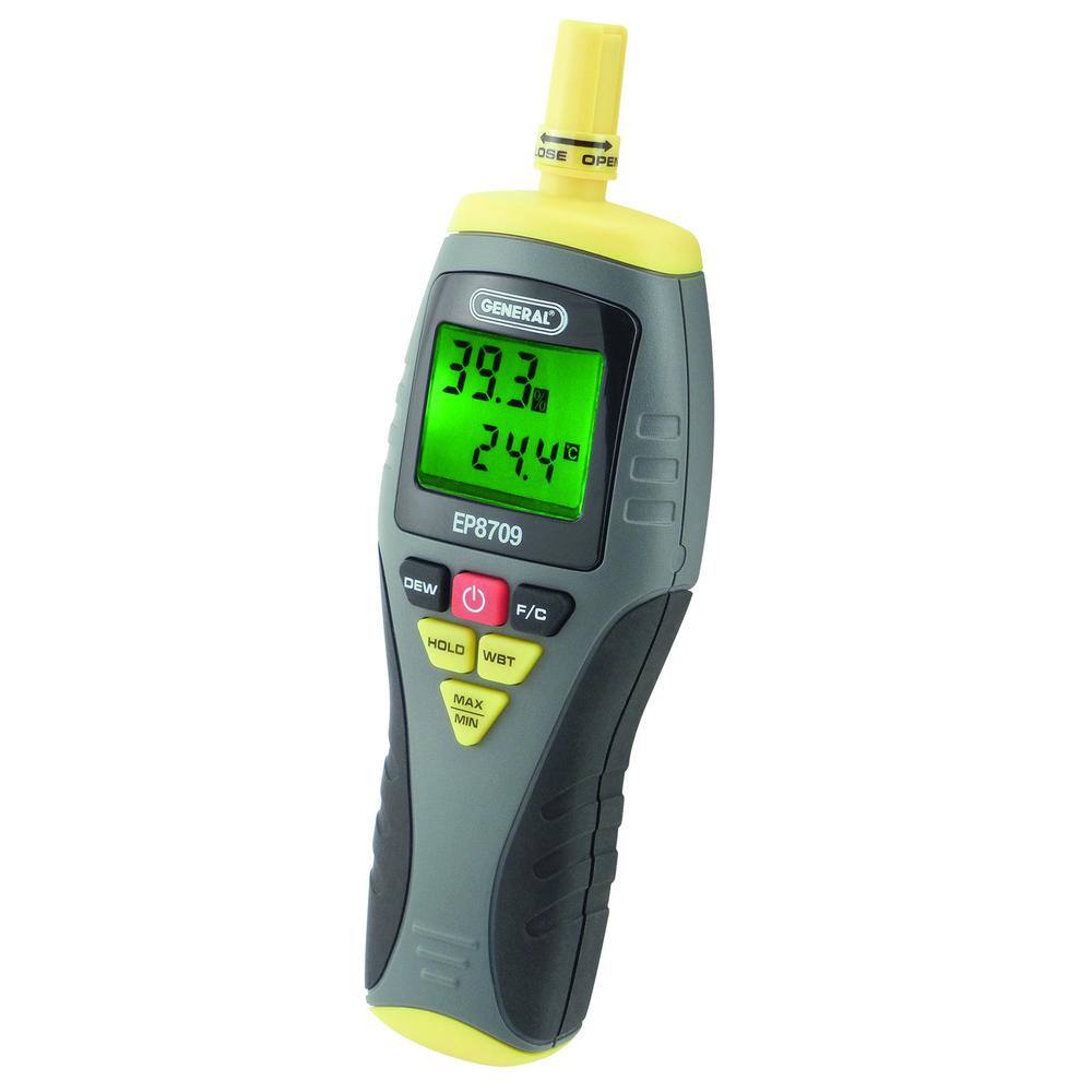 General Tools Digital Thermo Hygrometer Psychrometer for Ambient Temperature Relative Humidity Dew Point and Wet Bulb Temperature EP8709