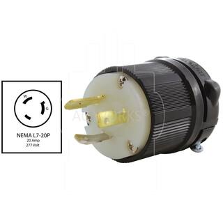 AC WORKS NEMA 20 Amp 277-Volt 3-Prong Locking Male Plug with UL C-UL Approval ASL720P-BK