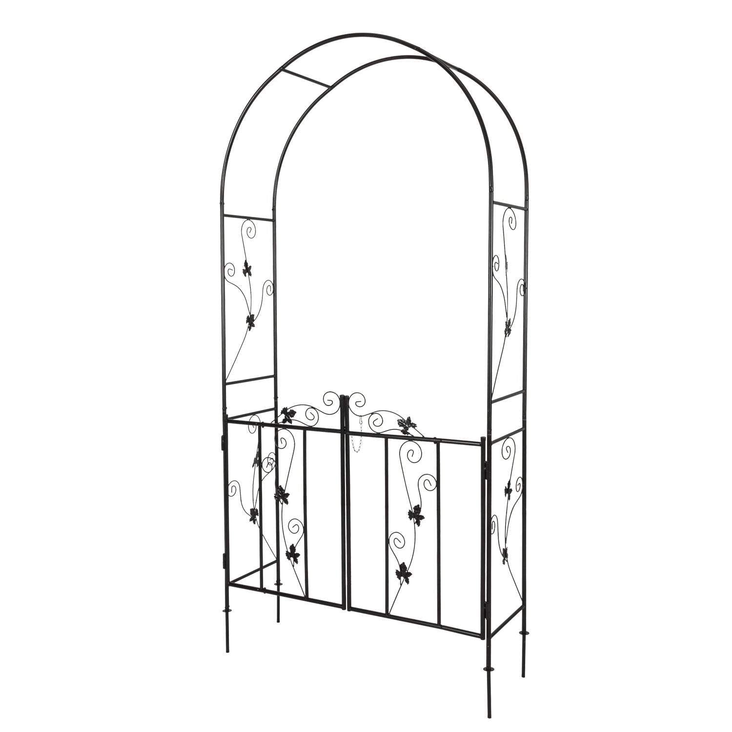 Kinbor Outdoor Garden Arbor, Steel Arch Arbor w/ Scrollwork, Wedding Metal Arch w/ Gate for Climbing Plants, 8 H x 3.6 W